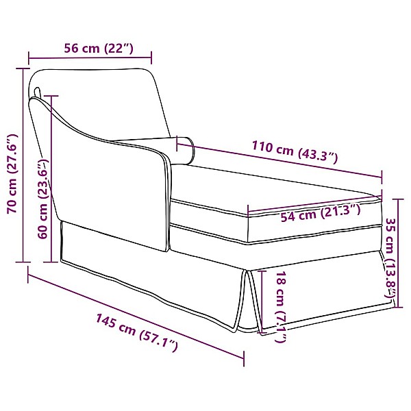 Chaise Lounge ar balstu un labo roku balstu veļu