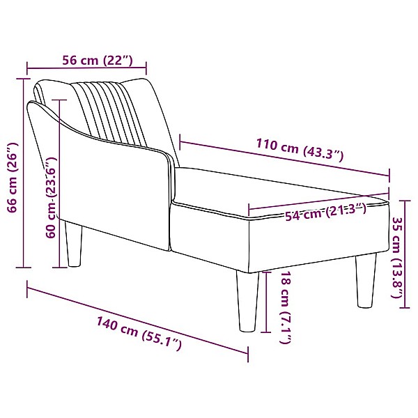 Chaise Lounge ar labo roku balstu tumši pelēka samta