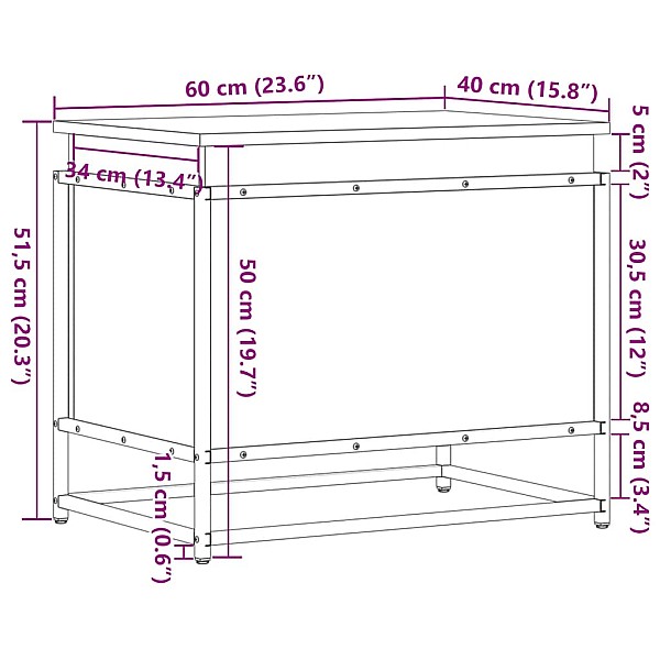 uzglabāšanas kaste ar vāku, 60x40x51,5 cm, inženierijas koks
