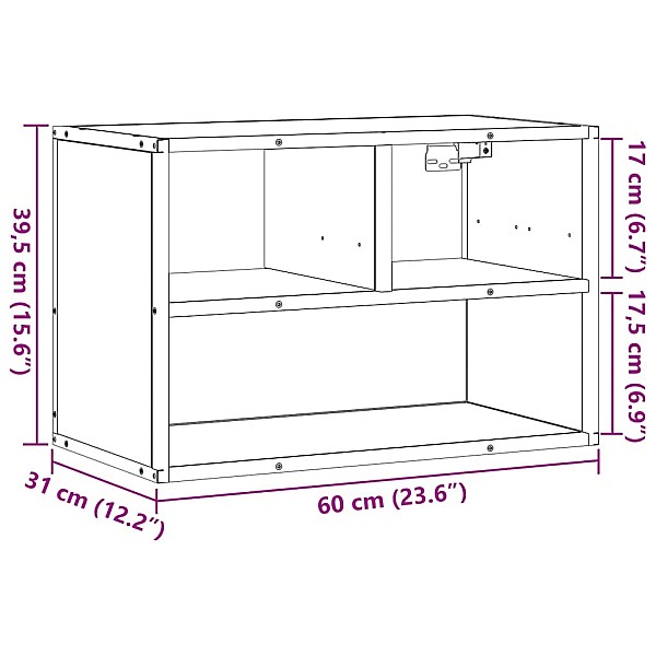 TV skapītis, ozolkoka, 60x31x39,5 cm, konstruēts koks, metāls