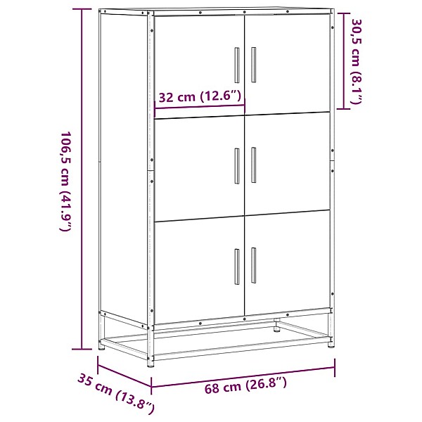 Augstā dēlis ozola krāsa 68x35x106,5cm inženierijas koks metāls