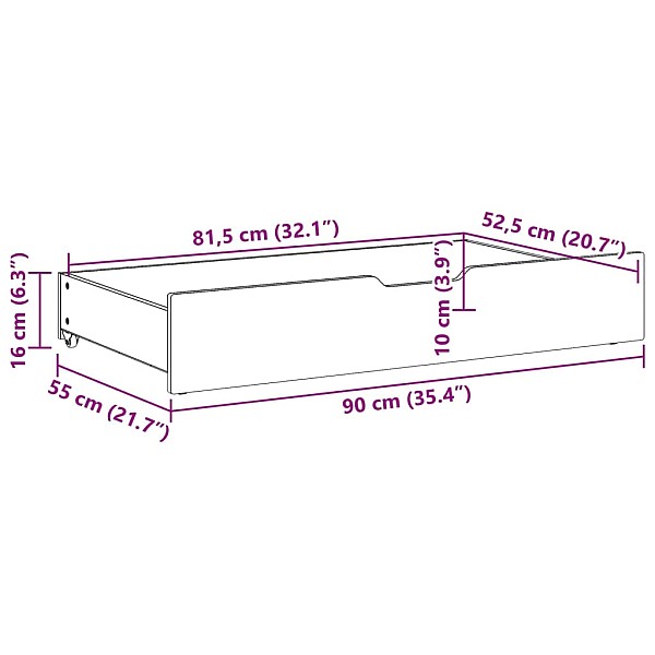 gultas atvilktnes, 2 gab., baltas, 90x55x16 cm, priedes koks