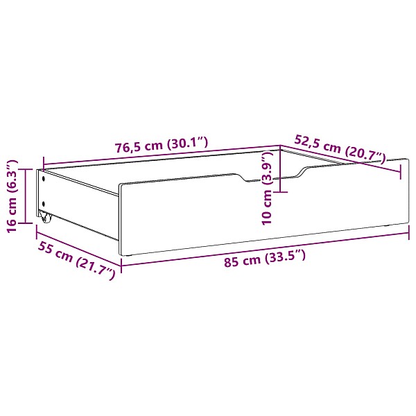 gultas atvilktnes ar riteņiem, 2 gb., 85x55x16 cm, priedes koks