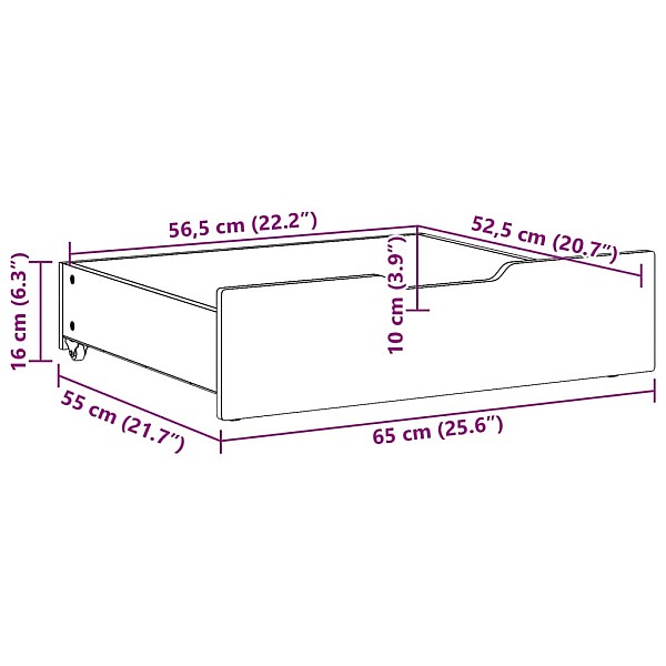 gultas atvilktnes, 2 gab., baltas, 65x55x16 cm, priedes koks