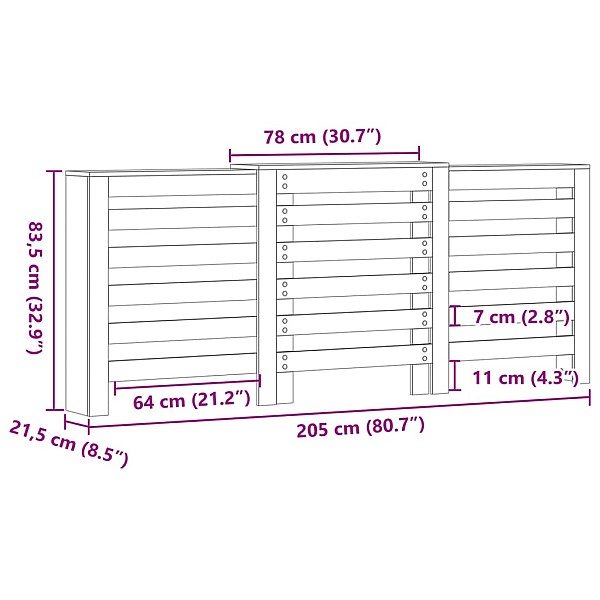 radiatora pārsegs, melns, 205x21,5x83,5 cm, inženierijas koks