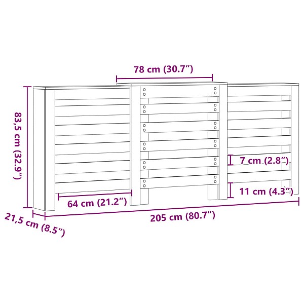 radiatora pārsegs, ozolkoka, 205x21,5x83,5cm, inženierijas koks