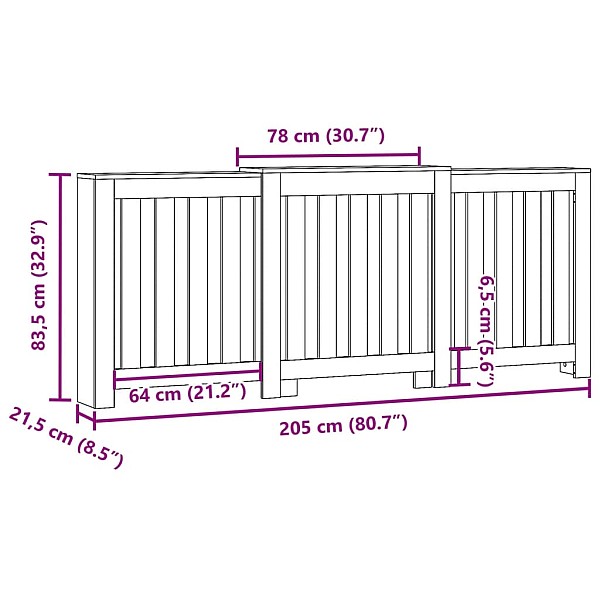 radiatora pārsegs, balts, 205x21,5x83,5 cm, inženierijas koks
