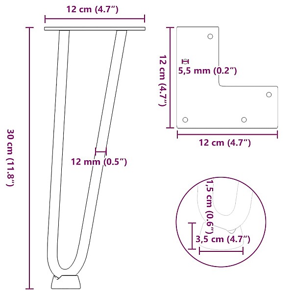 matadata kājas kafijas galdiņam, 4 gab., 30 cm, masīvs tērauds