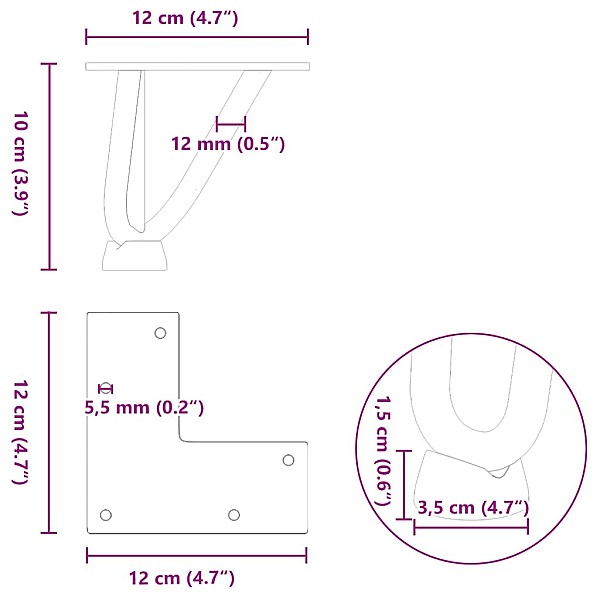 Matu sprādzes galda kājas 4 gab. melns 10 cm ciets tērauds