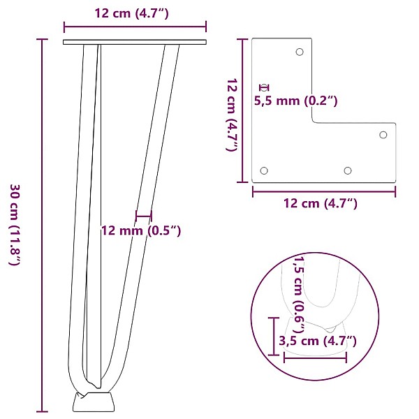 matadata kājas kafijas galdiņam, 4 gab., 30 cm, masīvs tērauds