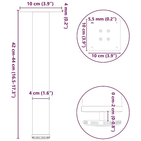 kafijas galdiņa kājas 4 gab. dabīgais tērauds 42-44 cm tērauds