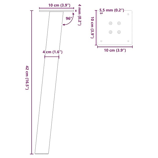 kafijas galdiņa kājas 4 gab. balta 42 cm tērauds