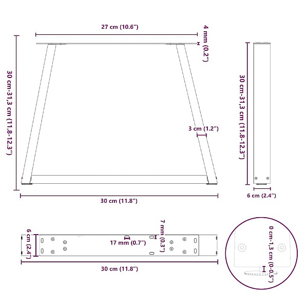 Ēdamistabas galda kājas V-veida 2 gab Antracīts 30x(30-31,3) cm