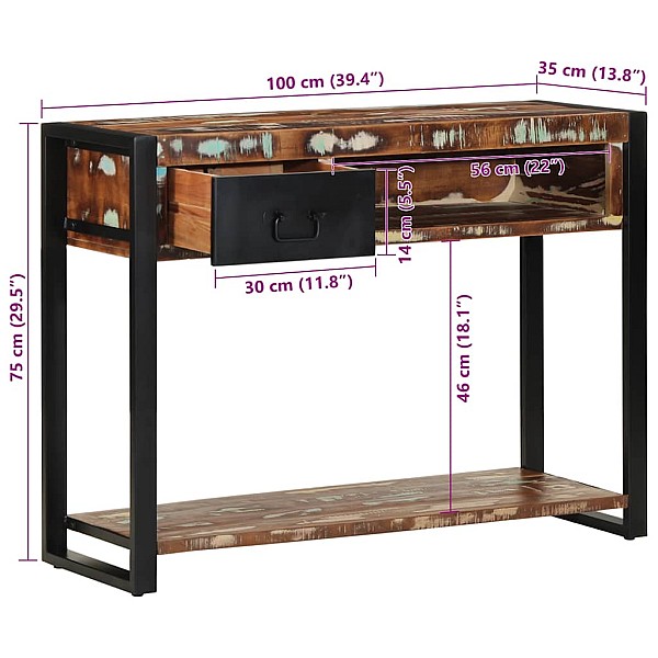 konsoles galds daudzkrāsains 100x35x75 cm pārstrādāts masīvkoks