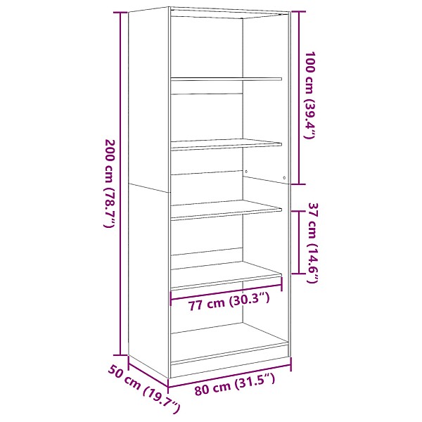 drēbju skapis, koka krāsa, 80x50x200 cm, inženierijas koks
