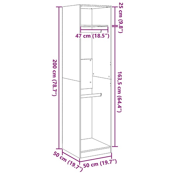 drēbju skapis, koka krāsa, 50x50x200 cm, inženierijas koks