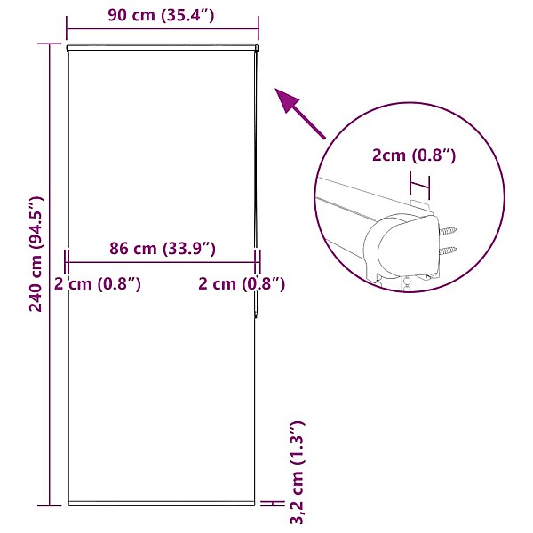 rullo žalūzija dušai kaseti, 90x240 cm, auduma platums 86 cm