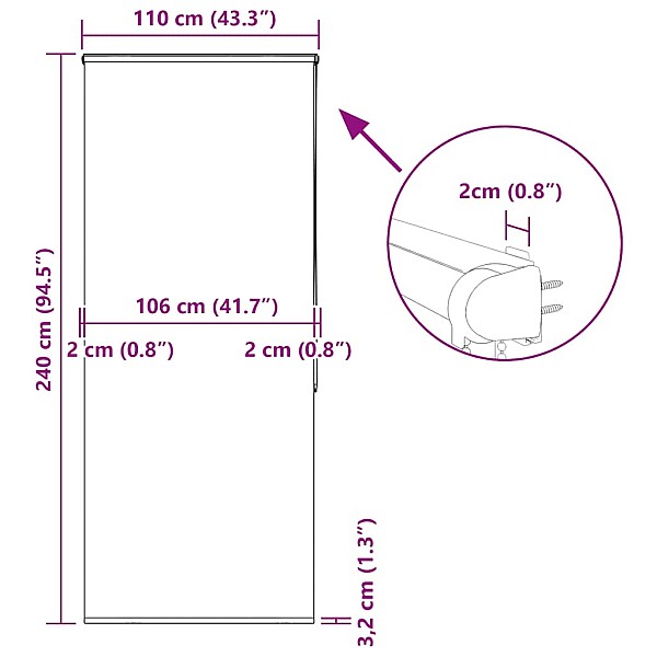 rullo žalūzija dušai kaseti, 110x240 cm, auduma platums 106 cm