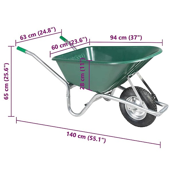 Wheelbarrow Green 90 L 150 kg cinkots tērauds un plastmasa