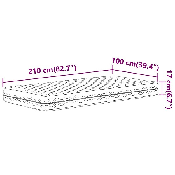 putu matracis, balts, 100x210 cm, cietība H2, H3