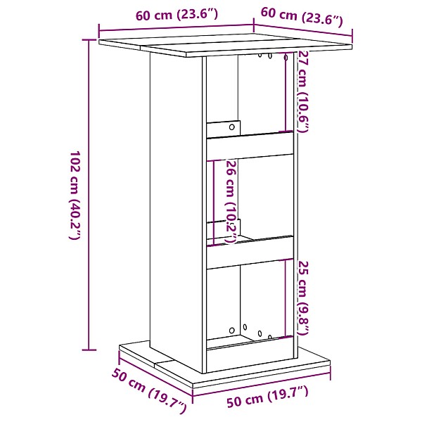 bāra galds ar uzglabāšanu pelēks 60x60x102 cm inženierijas koks