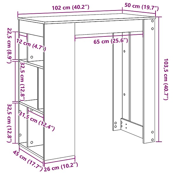 bāra galds ar plauktiem, 102x50x103,5 cm, inženierijas koks