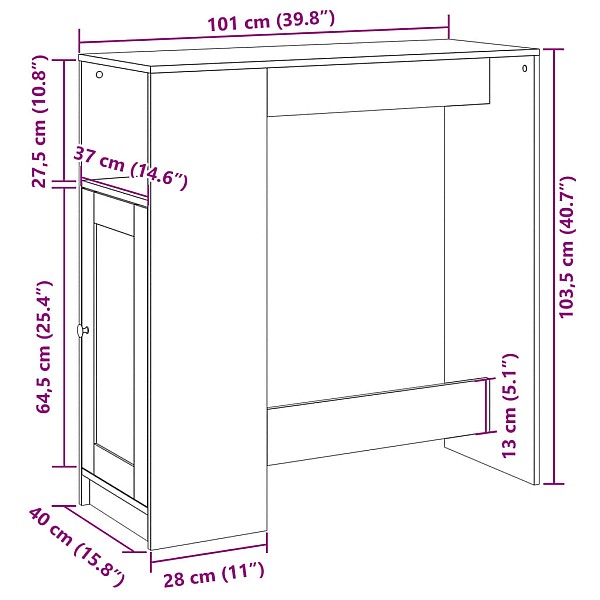 bāra galds ar plauktiem, melns, 101x40x103,5 cm