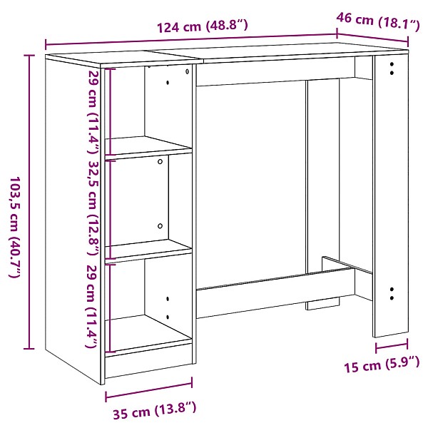 bāra galds ar plauktiem, melns, 124x46x103,5 cm