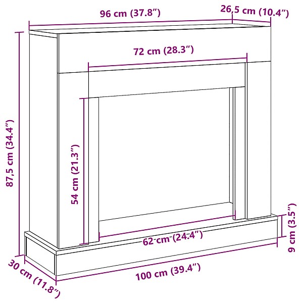 kamīna apmale, pelēka koka, 100x30x87,5 cm, konstruēts koks