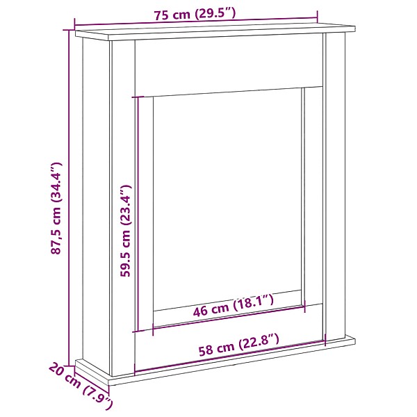 kamīna apmale, balta, 75x20x87,5 cm, konstruēts koks