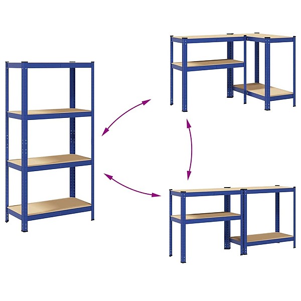 4-līmeņu plaukts, zils tērauds, inženierijas koks