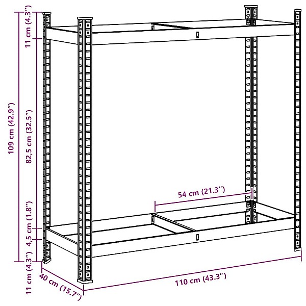 2-slāņu riepu plaukts sudrabs 110x40x109 cm tērauds