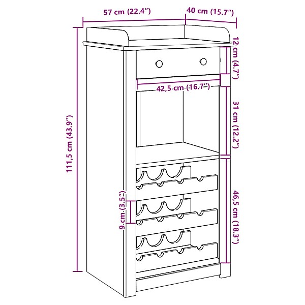 vīna skapītis Panama, 57x40x111,5 cm, priedes masīvkoks