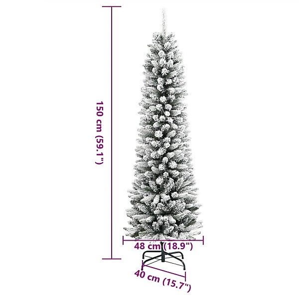 mākslīgā Ziemassvētku egle ar sniegu, šaura, 150 cm, PVC&PE