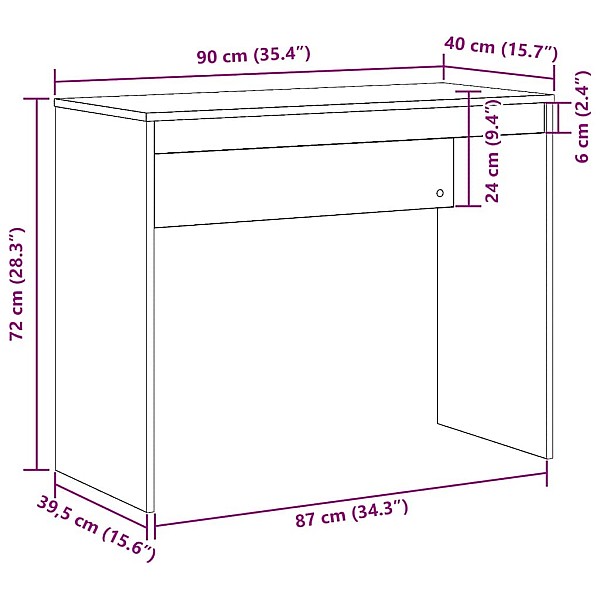 rakstāmgalds, koka krāsa, 90x40x72 cm, inženierijas koks