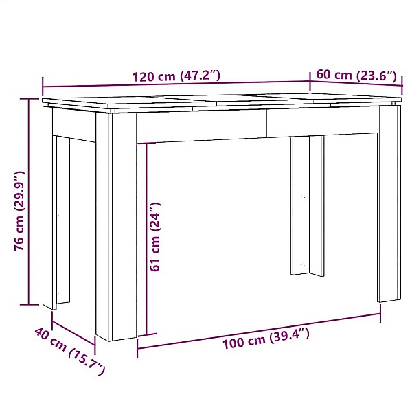 virtuves galds, amatnieks, 120x60x76 cm, inženierijas koks