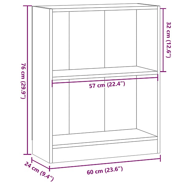 grāmatu plaukts, koka krāsā, 60x24x76 cm, inženierijas koks