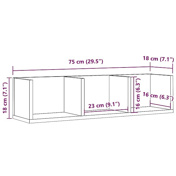 CD sienas plaukts, veca koka, 75x18x18 cm, skaidu plāksne