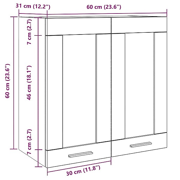 virtuves sienas skapis ar stikla durvīm veca koka 60x31x60 cm