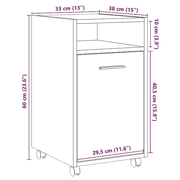 skapis ar riteņiem Old Wood 33x38x60 cm Engineered Wood