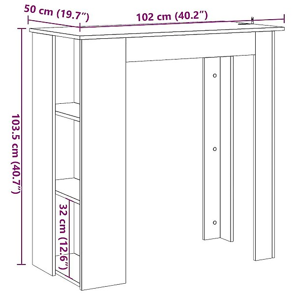 bāra galds ar plauktu, 102x50x103,5 cm, inženierijas koks