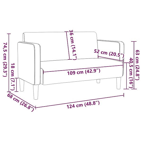 Loveseat dīvāns, krēmkrāsas, 109 cm, velveta audums