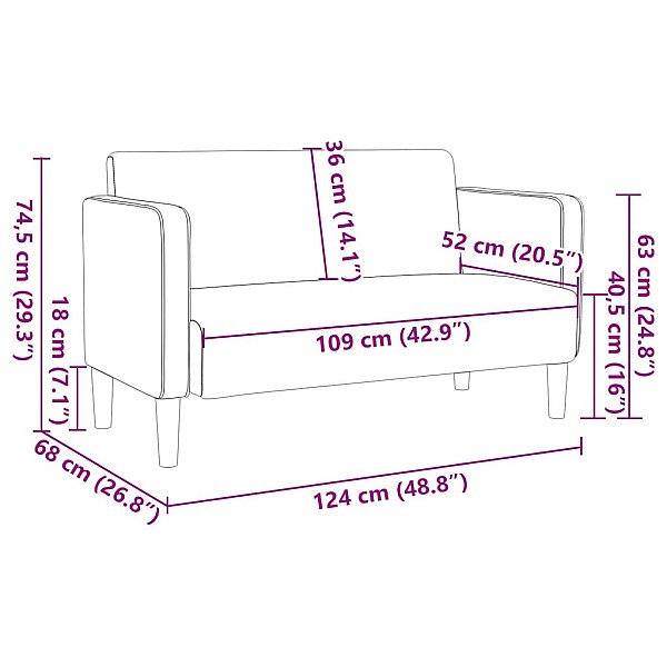 Loveseat dīvāns, gaiši dzeltens, 109 cm, velveta audums