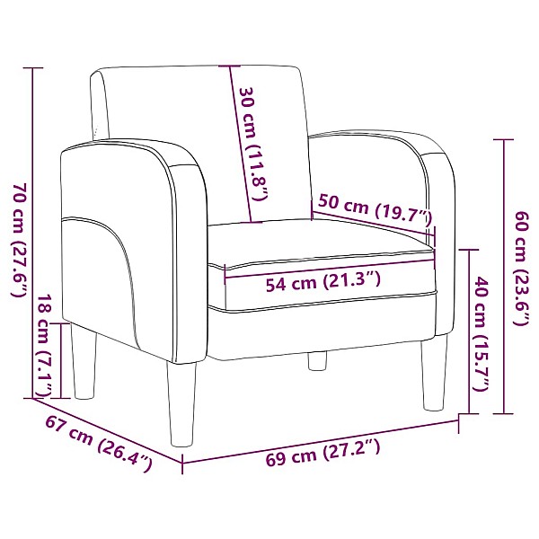 dīvāna krēsls ar roku balstiem, pelēks, 54 cm, mākslīgā āda