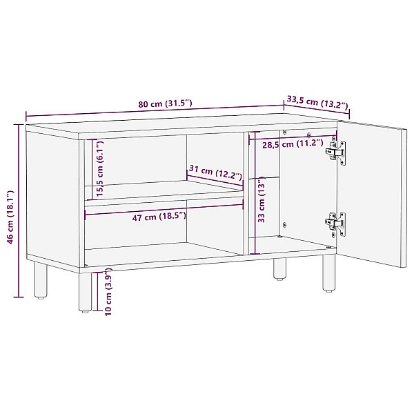 TV skapītis melns 80x33,5x46 cm neapstrādāts mango masīvkoks