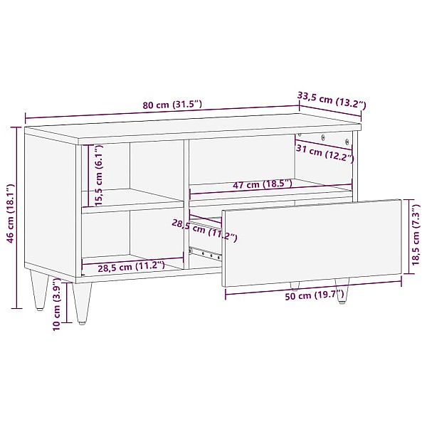 TV skapis 80x33,5x46 cm Masīvkoka Mango