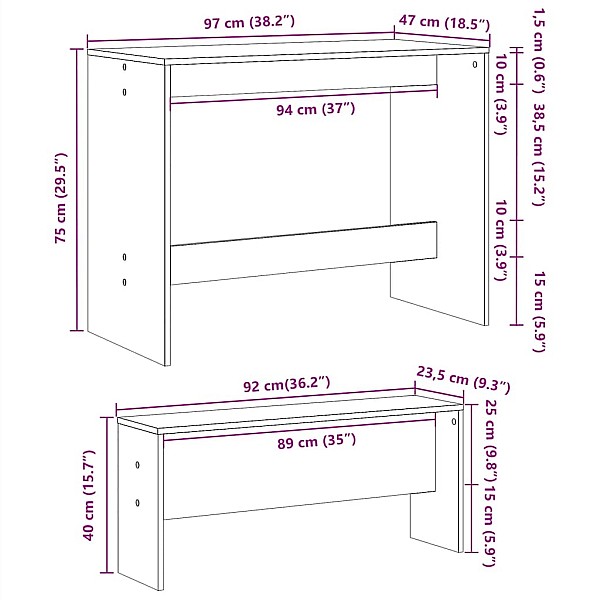 3 daļīgs ēdamgalda un sola komplekts Brown Oak Engineered Wood