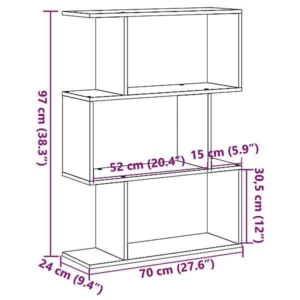 telpas sadalītājs, grāmatu plaukts, 3 līmeņi, 70x24x97 cm