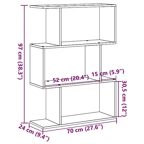 telpas sadalītājs, grāmatu plaukts, 3 līmeņi, 70x24x97 cm