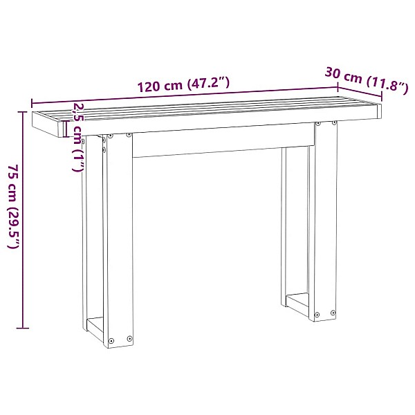 konsoles galds NOAIN U-veida kājas, 120x30x75 cm, priedes koks